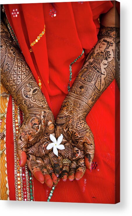 People Acrylic Print featuring the photograph The Bride And Her Mehndi by Photo Courtesy - Khyati Dodhia