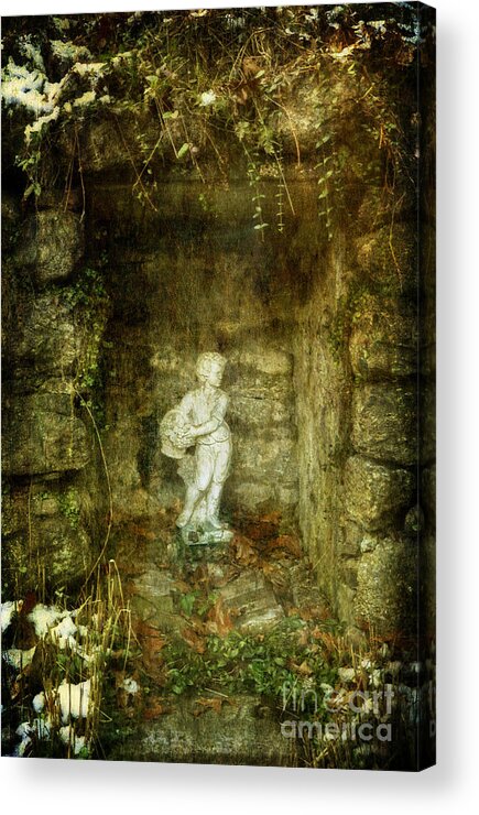 Statue Acrylic Print featuring the photograph The Cold Flower Boy by Debra Fedchin