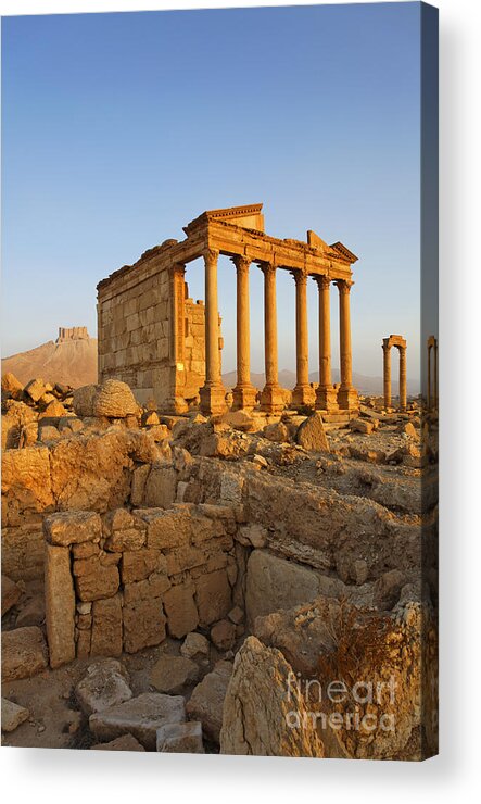 Palmyra Acrylic Print featuring the photograph The Funerary Temple and Arab Castle at Palmyra Syria by Robert Preston