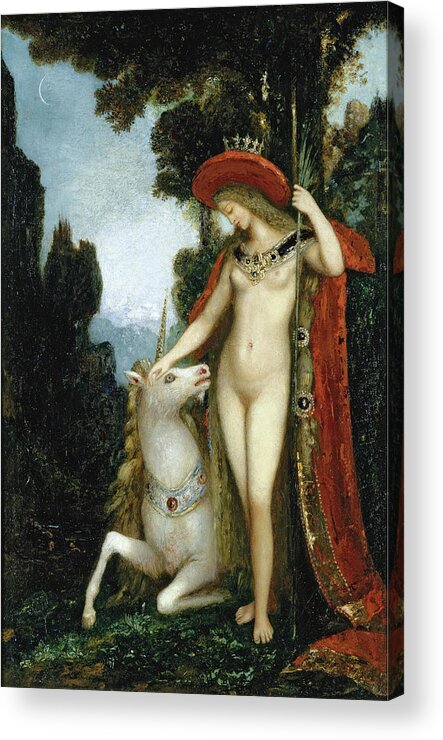 Gustave Moreau Acrylic Print featuring the painting The Unicorn by Gustave Moreau