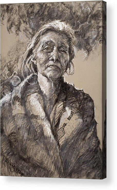 Age Aged Woman Acrylic Print featuring the drawing The Wisdom of Age by Ellen Dreibelbis