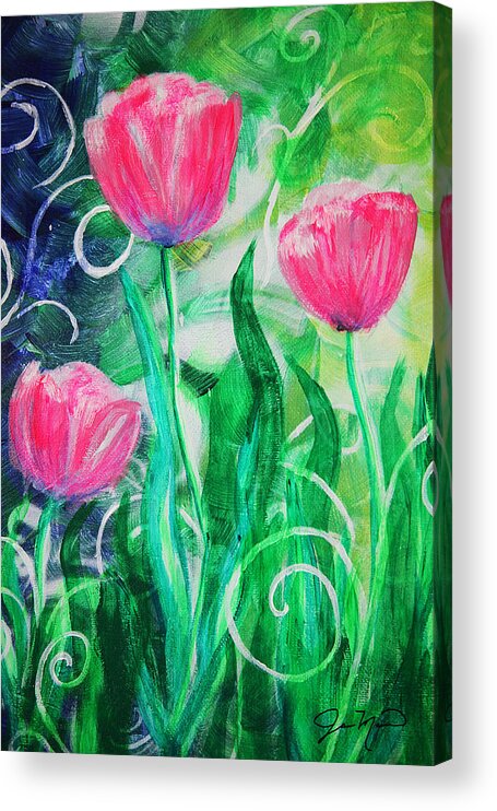 Tulips Acrylic Print featuring the painting Three Dancing Tulips by Jan Marvin