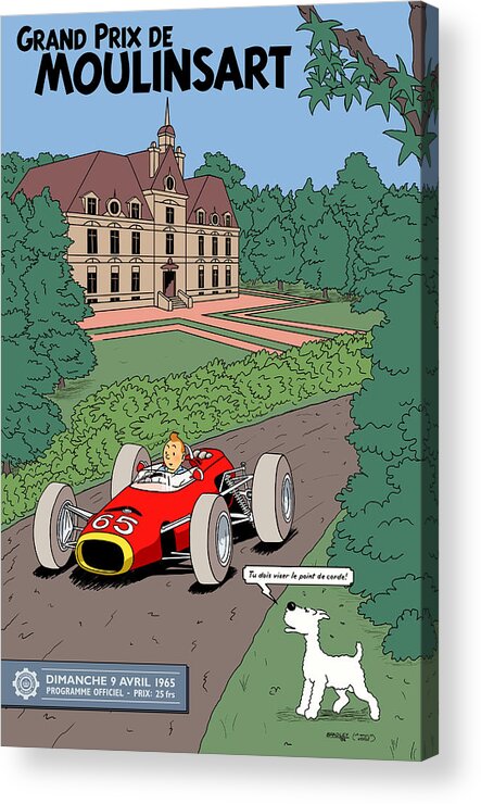 Tintin Grand Prix Acrylic Print featuring the digital art Tintin Grand Prix de Moulinsart 1965 by Georgia Clare