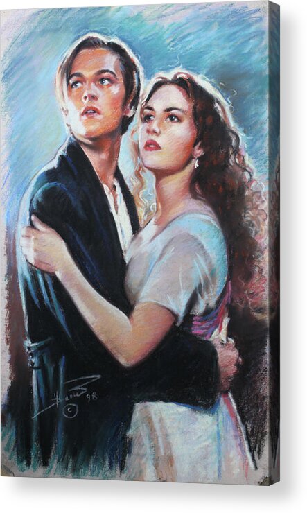 Titanic Acrylic Print featuring the drawing Titanic Jack and Rose by Viola El