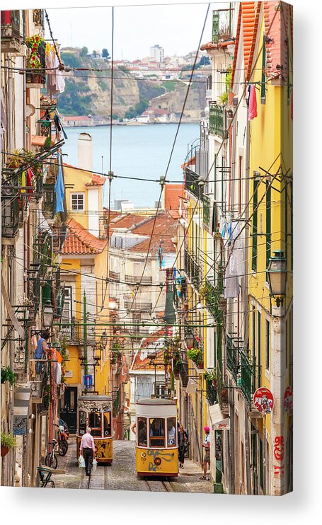 People Acrylic Print featuring the photograph Tram, Barrio Alto, Lisbon, Portugal by Peter Adams