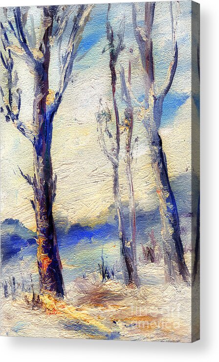 Trees Acrylic Print featuring the painting Trees in winter by Daliana Pacuraru