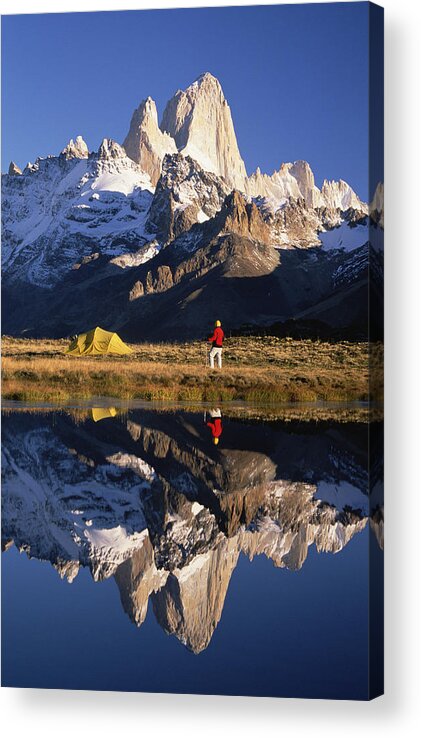 Feb0514 Acrylic Print featuring the photograph Trekkers Camp Under Mt Fitzroy Patagonia by Colin Monteath