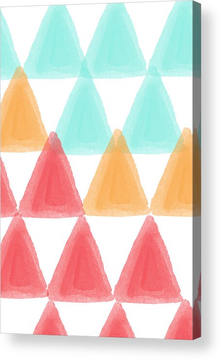 Triangles Acrylic Print featuring the painting Trifold- colorful abstract pattern painting by Linda Woods