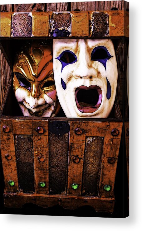 Mask Acrylic Print featuring the photograph Two Masks In Box by Garry Gay