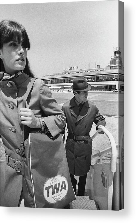 Fashion Acrylic Print featuring the photograph Two Models Boarding A Plane by Leonard Nones
