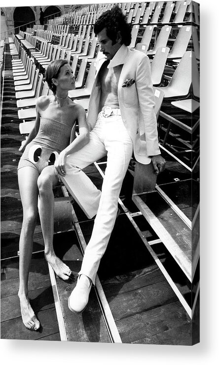 Fashion Acrylic Print featuring the photograph Two Models Wearing 1970s Style Clothing by Eva Sereny