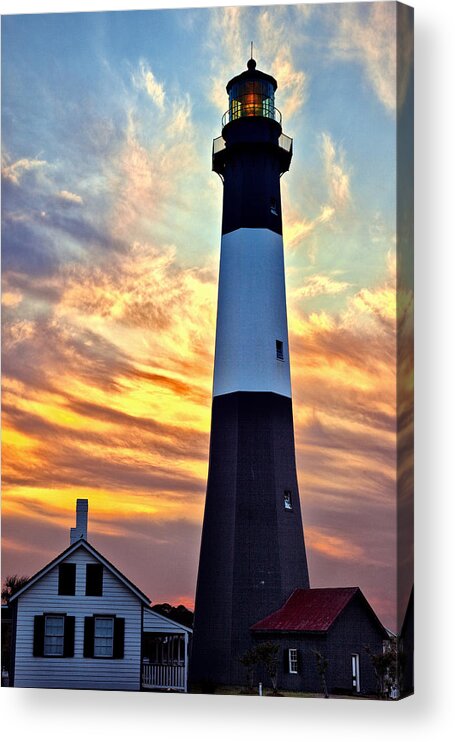 Tybee Island Lighthouse Acrylic Print featuring the photograph Tybee Island Light at Sunset by Diana Powell