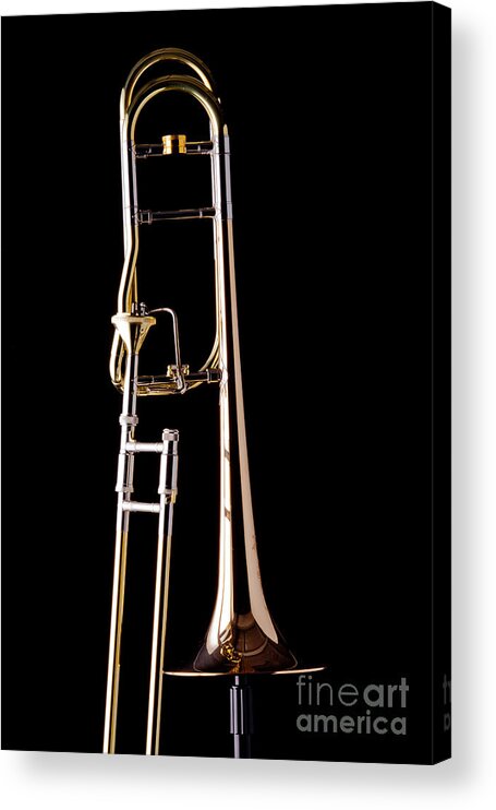 Trombone Acrylic Print featuring the photograph Upright Rotor Tenor Trombone on Black in Color 3465.02 by M K Miller
