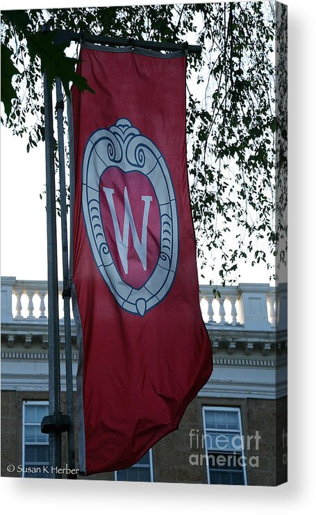 University Wisconsin Acrylic Print featuring the photograph UW Flag by Susan Herber