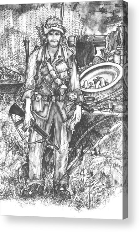 Soldier Acrylic Print featuring the drawing Vietnam Soldier by Scott and Dixie Wiley