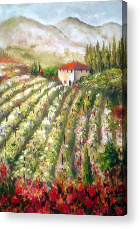 Tuscany Paintings Acrylic Print featuring the painting Vineyard in Tuscany by Carole Powell