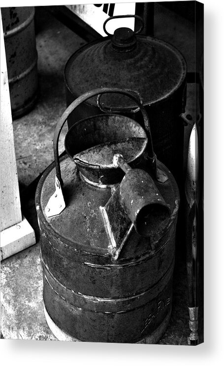 Can Acrylic Print featuring the photograph Vintage B/W Galvanized Container by Lesa Fine