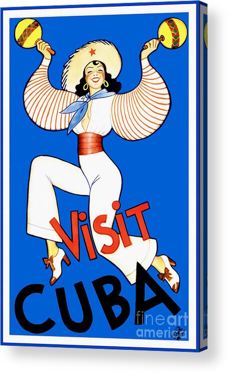 Vintage Cuba Travel Poster Acrylic Print featuring the photograph Vintage Cuba Travel Poster by Jon Neidert