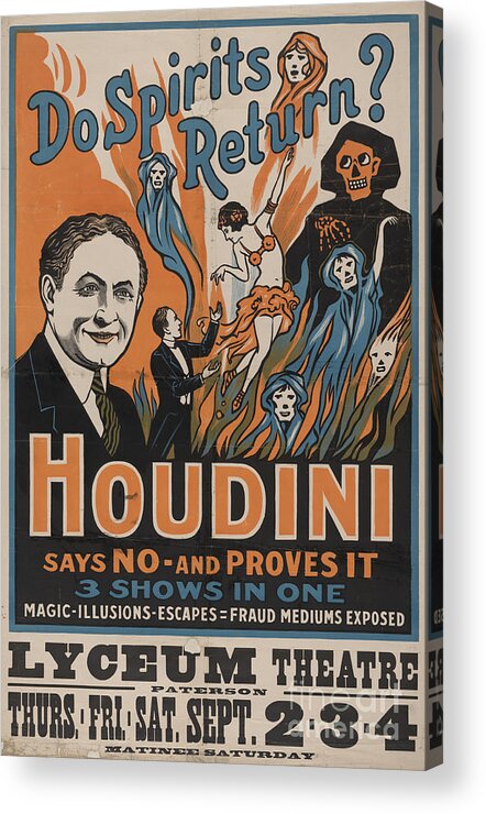 Houdini Acrylic Print featuring the photograph Vintage Houdini Poster by Action