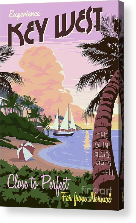 Vintage Key West Travel Poster Acrylic Print featuring the drawing Vintage Key West Travel Poster by Jon Neidert