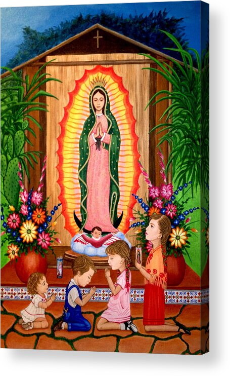 Virgen De Guadalupe Acrylic Print featuring the painting Virgen de Guadalupe #3 by Evangelina Portillo