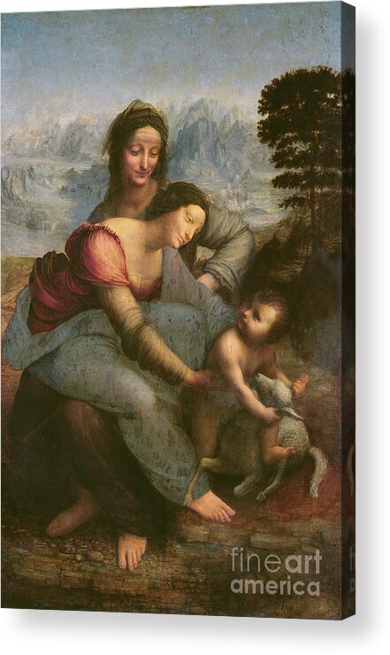 Leonardo Acrylic Print featuring the painting Virgin and Child with Saint Anne by Leonardo Da Vinci
