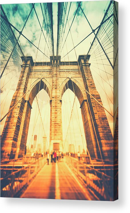Architectural Feature Acrylic Print featuring the photograph Walk Across Brooklyn Bridge New York by Rike 
