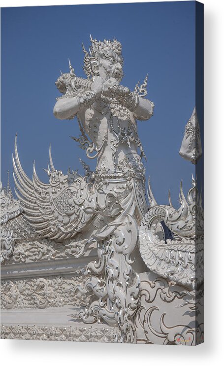 Scenic Acrylic Print featuring the photograph Wat Rong Khun Ubosot Causeway Guardian DTHCR0007 by Gerry Gantt