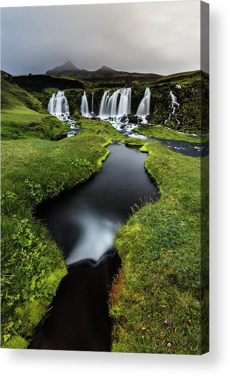 Tranquility Acrylic Print featuring the photograph Waterfall, River And Rock Formations In by Pixelchrome Inc