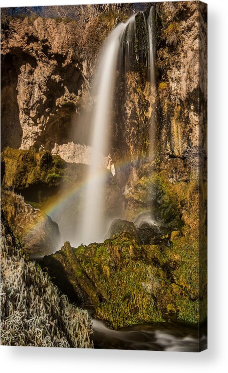 Rifle Falls State Park Acrylic Print featuring the photograph Waterfalls with Rainbow by Paul Freidlund