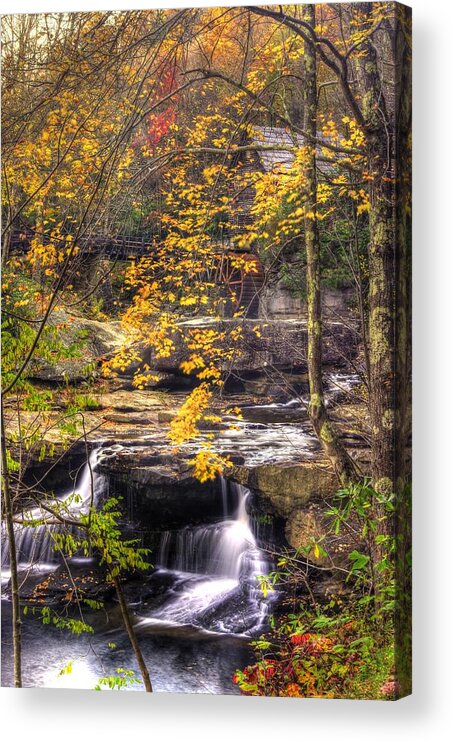 Glade Creek Acrylic Print featuring the photograph We Have Reached the Mill - Glade Creek Grist Mill Babcock State Park West Virginia - Autumn by Michael Mazaika