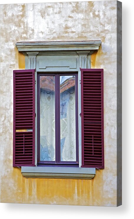 cassa Di Ridparmio Di Firenze Acrylic Print featuring the photograph Weathered Red Wood Window by David Letts