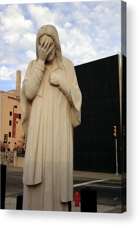 City Acrylic Print featuring the photograph Weeping Jesus Statue in Oklahoma City by Richard Smith
