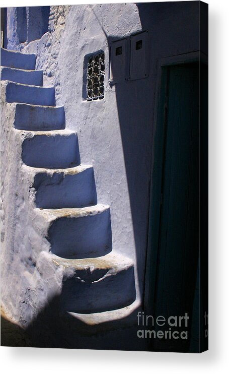 Whitewashed Steps Acrylic Print featuring the photograph Whitewashed steps in the Medina of Asilah on Northwest tip of Atlantic Coast of Morocco by PIXELS XPOSED Ralph A Ledergerber Photography