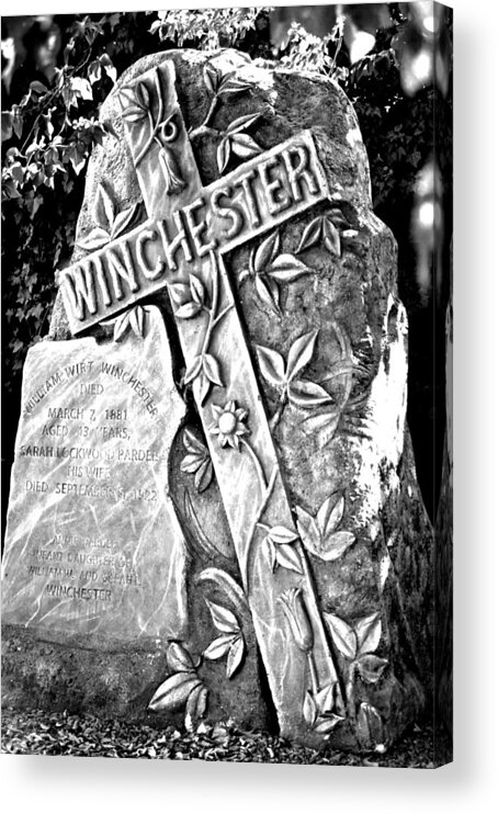 Winchester Tombstone In Black And White Acrylic Print featuring the photograph Winchester Tombstone in Black and White by Christina Ochsner