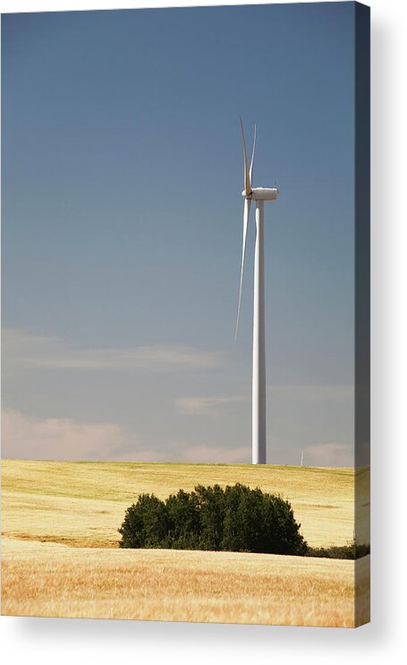 Scenics Acrylic Print featuring the photograph Wind Turbine In Rolling Hills With Blue by Michael Interisano / Design Pics