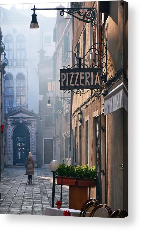 Arch Acrylic Print featuring the photograph Woman Walking On Beautiful Street In by Alexandre Moreau