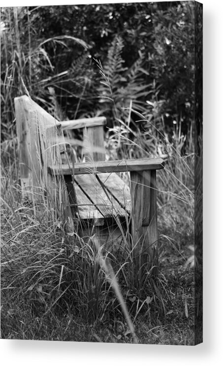 Wood Bench Black &white Acrylic Print featuring the photograph Wood Bench by Vincent Billotto