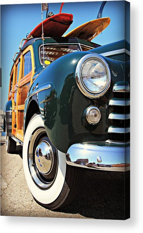 Ford Acrylic Print featuring the photograph Woodie on the Wharf by Steve Natale