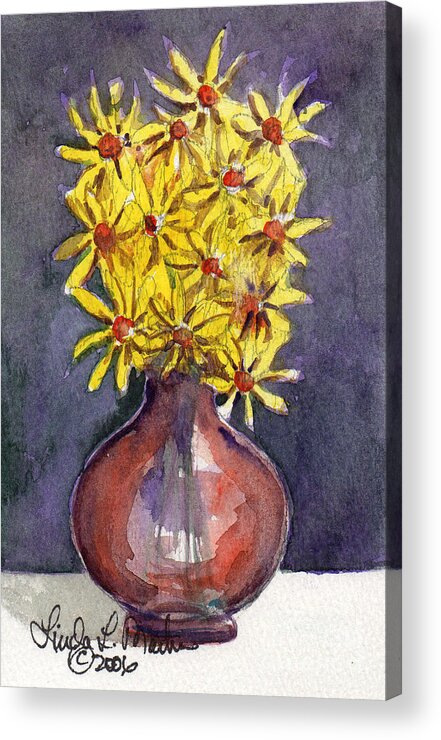 Carnival Glass Acrylic Print featuring the painting Yellow Daisies by Linda L Martin