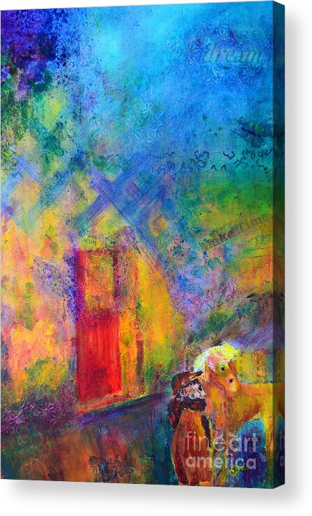 Figurative Acrylic Print featuring the painting Man and Horse on a Journey #1 by Claire Bull