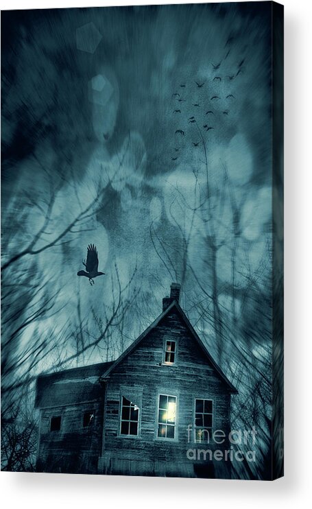 Abandoned Acrylic Print featuring the photograph Spooky house at sunset #1 by Sandra Cunningham