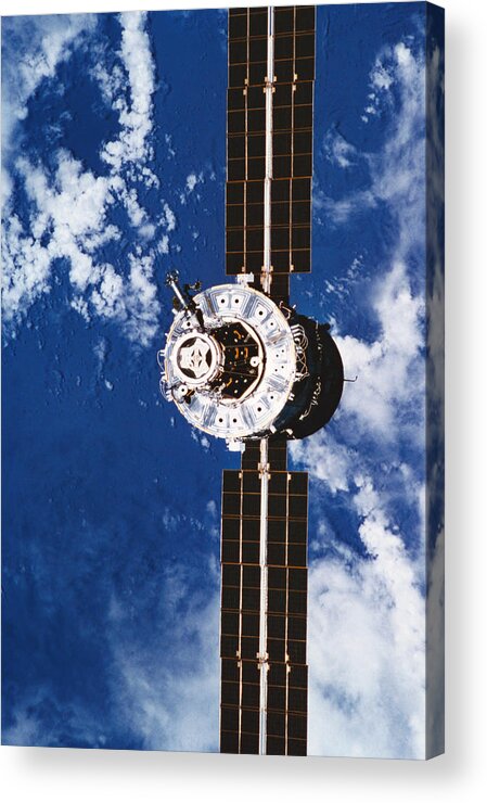 Vertical Acrylic Print featuring the photograph A Satellite Orbiting Above The Earth #3 by Stockbyte