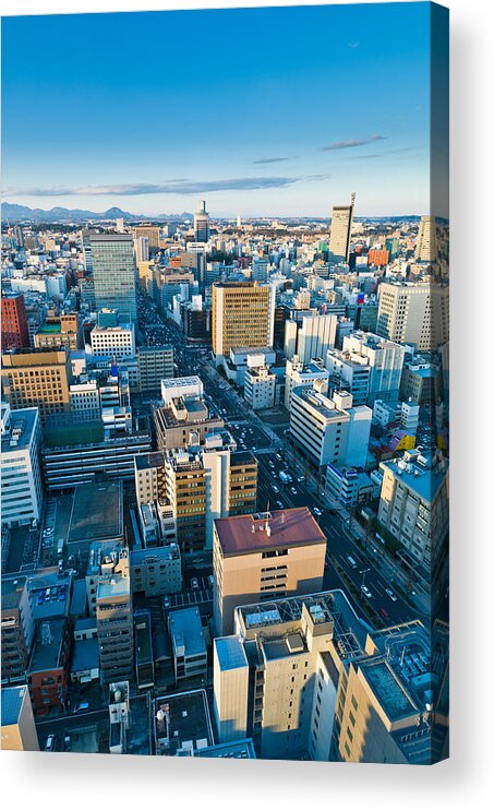 Aerial Acrylic Print featuring the photograph A cold day in Sendai Japan by U Schade