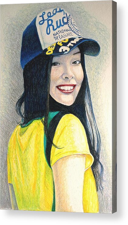 Girl Acrylic Print featuring the drawing A young girl with a cap by Tim Ernst