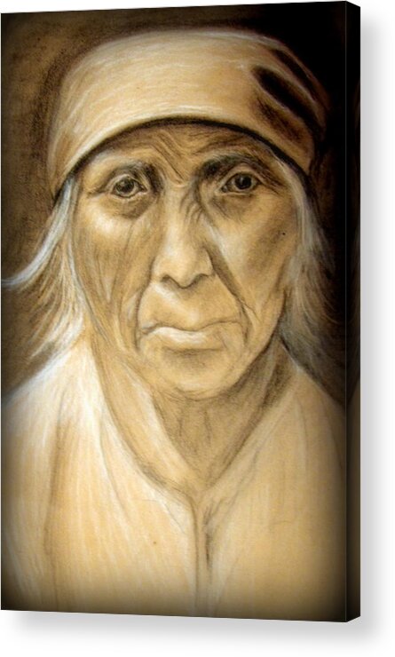 Portrait Acrylic Print featuring the drawing Aged to Perfection by Linda Nielsen