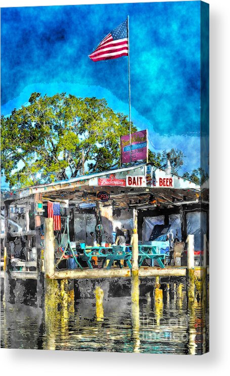 American Flag Acrylic Print featuring the photograph American flag at bait shop by Dan Friend