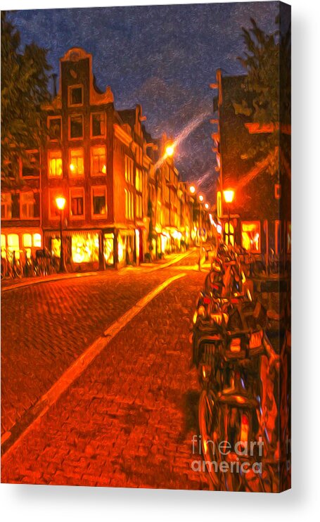 Amsterdam Acrylic Print featuring the painting Amsterdam by night - 02 by Gregory Dyer