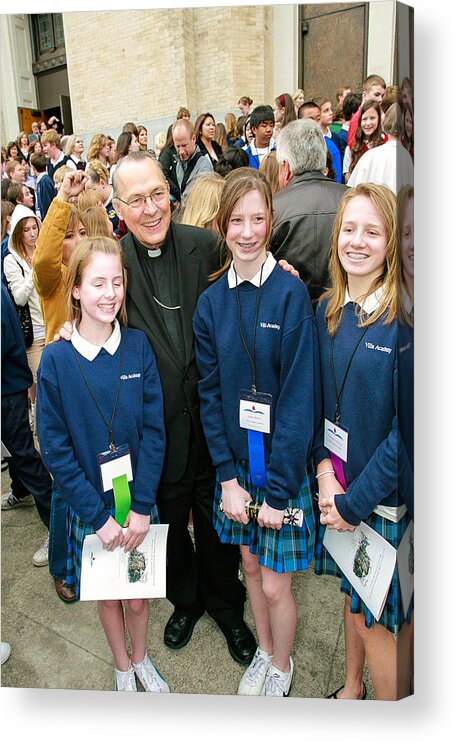 Archbishop Alex Brunett With Students Acrylic Print featuring the photograph Archbishop Alex Brunett by Mike Penney