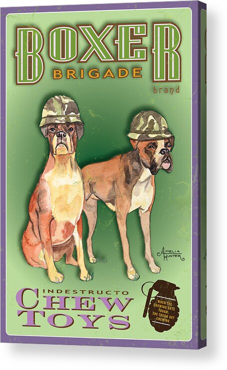 Boxer Art Acrylic Print featuring the pastel Boxer Brigade Chew Toys by Amelia Hunter